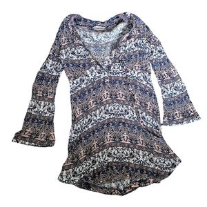 Grifflin Paris boho tunic‎ mini dress pullover deep V neck Medium long sleeve
